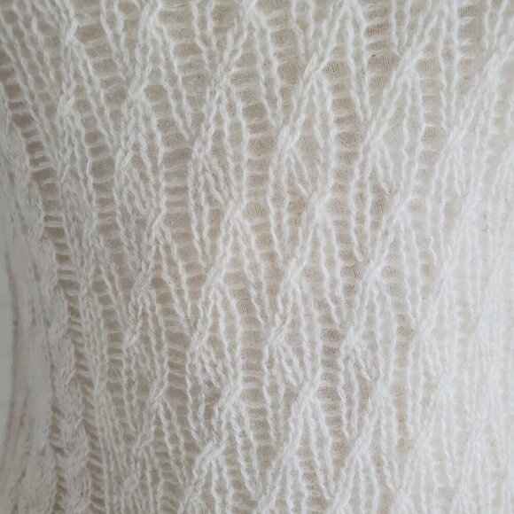 AQUA Cashmere Sweater Open Weave Cream Color Cable Knit Lightweight Size XS - Picture 5 of 13